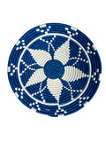 African  Rwanda Woven Basket - Blue & White Flower