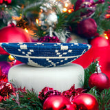 African  Rwanda Woven Basket - Blue & White Flower