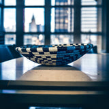 African  Rwanda Woven Basket - Blue & Tan