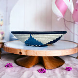 African  Rwanda Woven Basket - Grey and Blue