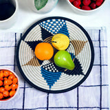 African  Rwanda Woven Basket - Grey and Blue