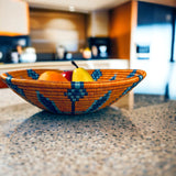 African Basket / Rwanda Woven Basket - Burnt Orange with Turquoise