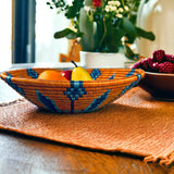 African Basket / Rwanda Woven Basket - Burnt Orange with Turquoise