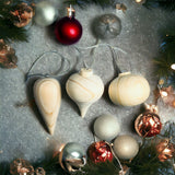 Traditional Carved Wooden Christmas Ornaments Decorations or Festive Décor -Natural