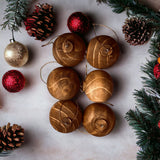 Traditional Carved Wooden Christmas Ornaments Decorations or Festive - Cognac