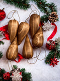 Traditional Carved Wooden Christmas Ornaments Decorations or Festive - Cognac