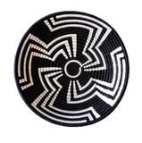 African  Rwanda Woven Basket - Black & White Zig Zag  Geometric