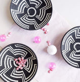 African  Rwanda Woven Basket - Black & White Zig Zag  Geometric