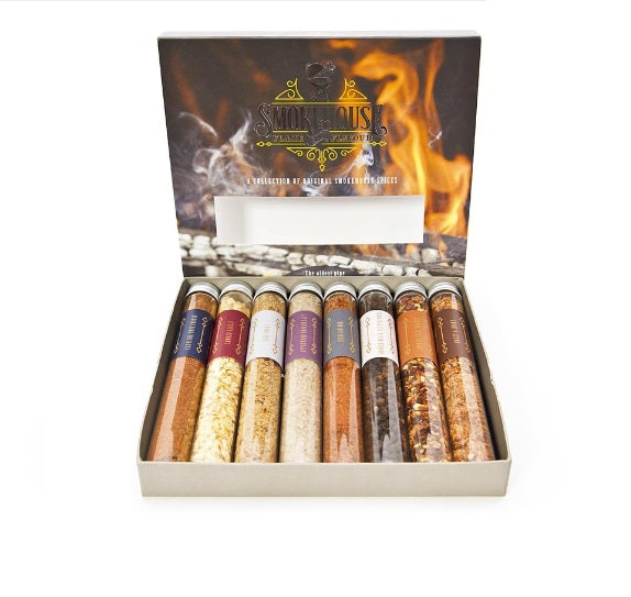 Smokehouse Flame and Flavour BBQ Rub Set - 8 Unique Smoked Spice Selection Box - Unusual Food Cooking Gifts - for Gourmet Foodies Enjoy Smokey Sunday Roast Spice