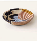 African  Rwanda Woven Basket - Abstract Form Plateau Blue