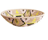 African  Rwanda Woven Basket - Abstract form Plateau Mustard and White