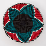 African  Uganda Woven Bowl - V shape  Blue Black & White 12" x 3"