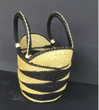 Medium U-Shopper Ghana Beach Tote bag/Bolga Basket 13-14" Across - Black & Tan