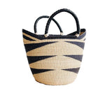 Large U-Shopper - Beach Tote Bag Ghana Basket Black & Tan