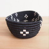 African Rwanda Woven Oval Bread Basket for Storage, Organization or Serving | Great for Remote Controller Storage or Baby Diapers and Wipes or Serving Bread on The Table - 11" long, 7" wide, 2.5" tall  Spotted Black & White