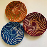Trade Uganda African Bukedo & Raffia Bowl 12.5" x 3" - Maroon & White Swirl