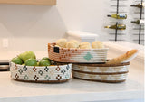 African Rwanda Woven Oval Bread Basket for Storage, Organization or Serving | Great for Remote Controller Storage or Baby Diapers and Wipes or Serving Bread on The Table - 11" long, 7" wide, 2.5" tall -Black & Natural Stripped