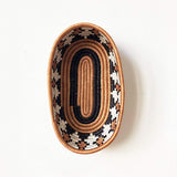 African Rwanda Woven Oval Bread Basket for Storage, Organization or Serving | Great for Remote Controller Storage or Baby Diapers and Wipes or Serving Bread on The Table - 11" long, 7" wide, 2.5" tall Brown black & White