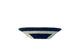 African Basket Uganda  Woven Bowl Black & Natural Raffia Woven Stripes 13" x 3"