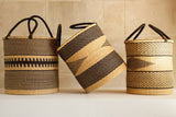 Ghana Natural and Blue Stripes Large Traditional Handwoven African Ghana Laundry Basket Natural Hamper basket