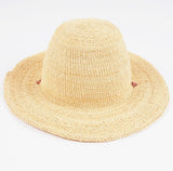 Ghanaian Straw Hats With Wide Brim Leather Strap- Natural