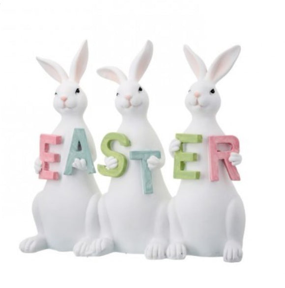 RESIN TRIPLE EASTER BUNNY WELCOME SIGN 8
