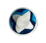 Trade Uganda African Bukedo & Raffia Bowl 13" Across - Turquoise White & Black