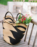 Large U-Shopper - Beach Tote Bag Ghana Basket Black & Tan
