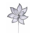 22" WHITE JEWELED EDGE VELVET POINSETTIA STEM