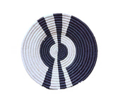 African  Uganda Woven Bowl -  Black & White Half Moon stipes 12" x 3"