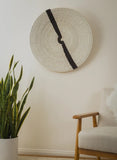 WOVEN SERVING TRAY OR WALL HANGING  ART DECOR  WHITE With BLACK STIPE 16" x 2"