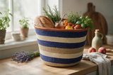 Mifuko Kiondo Kenya Bag - Striped Blue, Beige and White