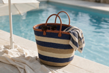 Mifuko Kiondo Kenya Bag - Striped Blue, Beige and White