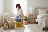 Multicolored Woven Storage Basket With Lid:  Storage Basket  or Laundry Baskets
