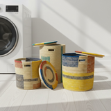 Multicolored Woven Storage Basket With Lid:  Storage Basket  or Laundry Baskets