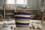 Mifuko Kiondo Kenya Bag - Striped Blue, Beige and White