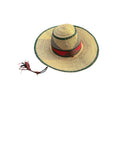 Ghanaian Straw Hats With Wide Brim Band & Leather -  Green and Tan. Size:22-25" Cap.