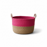 Pink and Tan Mifuko Kiondo Kenya Bag Shopping Bag, Picnic Bag, Storage, Floor Basket, Home Decor - Short Wide Straps