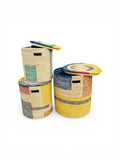 Multicolored Woven Storage Basket With Lid:  Storage Basket  or Laundry Baskets