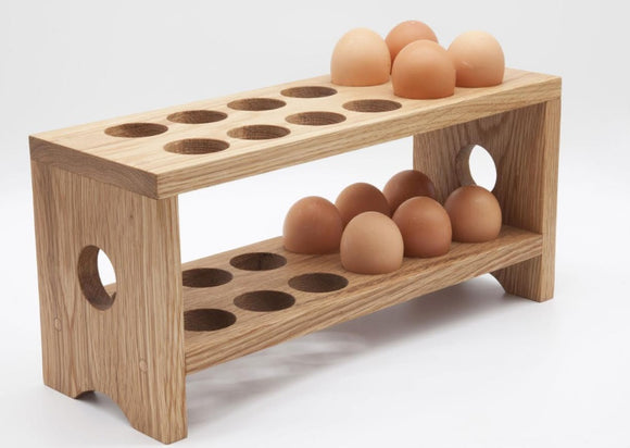 OAk Wood Egg Tray Holder for Refrigerator & Counter – 2 Stackable, Wooden Egg for 24 Fresh or Store Eggs – Egg Storage for Easter Eggs, Cake Pops & Deviled Eggs