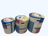 Multicolored Woven Storage Basket With Lid:  Storage Basket - Natural