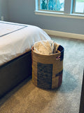Multicolored Woven Storage Basket With Lid:  Storage Basket - Natural