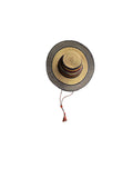 Ghanaian Straw Hats With Wide Brim Band & Leather -  Mustard Stripes. Size:22-25" Cap.