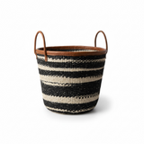 Black and White Cloud  Mifuko Kiondo Kenya Bag with Premium Brown Leather Rim and Straps.