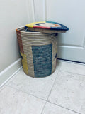 Multicolored Woven Storage Basket With Lid:  Storage Basket - Natural