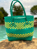 Rwanda Recycled Plastic Open Tote Bag - Green & Yellow