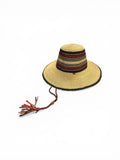 Ghanaian Straw Hats With Wide Brim Band & Leather -  Red. Size:22-25" Cap.