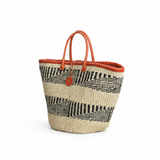 Mifuko Kiondo Kenya Beach Bag, Shopping Bag, Picnic Bag, Storage, Floor Basket, Home Decor - Black Double Lines with a Buckle