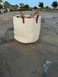 White Mifuko Kiondo Kenya beach bag, Shopping Market Basket, Picnic basket, Home Decor Diameter: 19" x Height: 12" With Straps: 27"