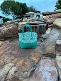 Rwanda Recycled Plastic Open Tote Bag - Green & White